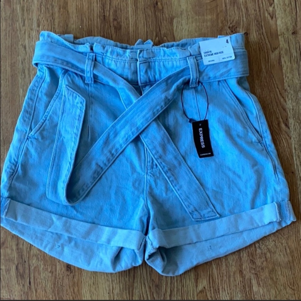 Express Paper bag high waisted jean shorts